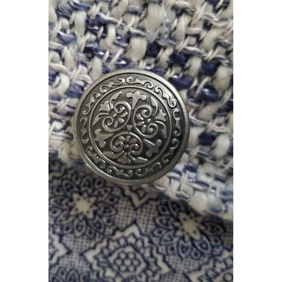 LUCKY BRAND Blazer Navy/Ivory Nubby Txtr Tweed Lined Button Close WOM MED Jacket - Picture 6 of 10